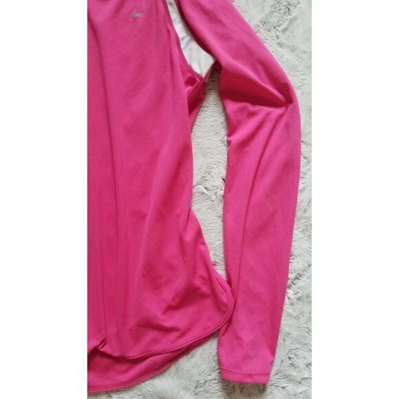 Nike Fit Dry Pink Long Sleeve White Mesh Exercise Top Crew Neck Size S - Picture 2 of 11